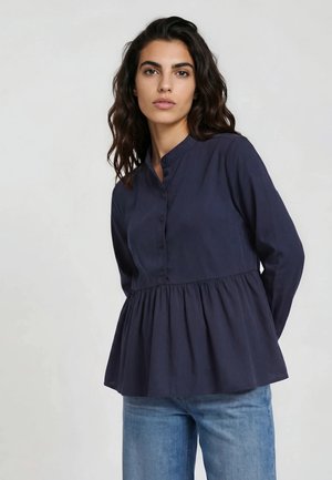 MILANO ITALY, STAND UP COLLAR 1/1 SLEEVE GATHERING ON WAIST - Bluse - navy