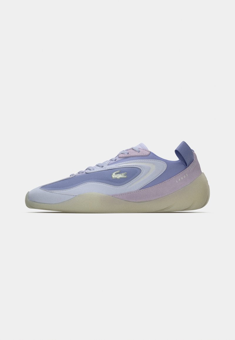 Purple and light blue sneaker with a textured upper, smooth toe cap, padded collar, and rubber sole. Features a logo accent on the side.