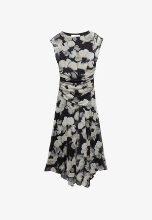 Marks & Spencer, MESH FLORAL RUCHED MIDI WAISTED DRESS. - Day dress - black mix