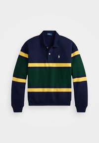 STRIPED FLEECE LONG SLEEVE POLO SHIRT - Sweater - navy