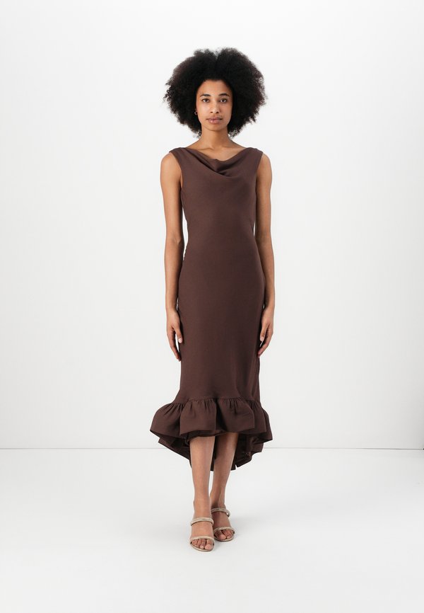 ALIA COWL NECK RUFFLED MAXI DRESS - Occasion wear - chocolate