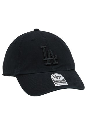 Schwarze Baumwoll-Baseballmütze mit gesticktem "LA"-Logo. Das Design ist klassisch mit einem verstellbaren Riemen hinten.