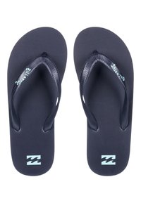 Ciabatte nere con suole texturizzate, cinturini in materiale sintetico e dettagli in color aqua; il nome del marchio "Billabong" stampato sui cinturini.