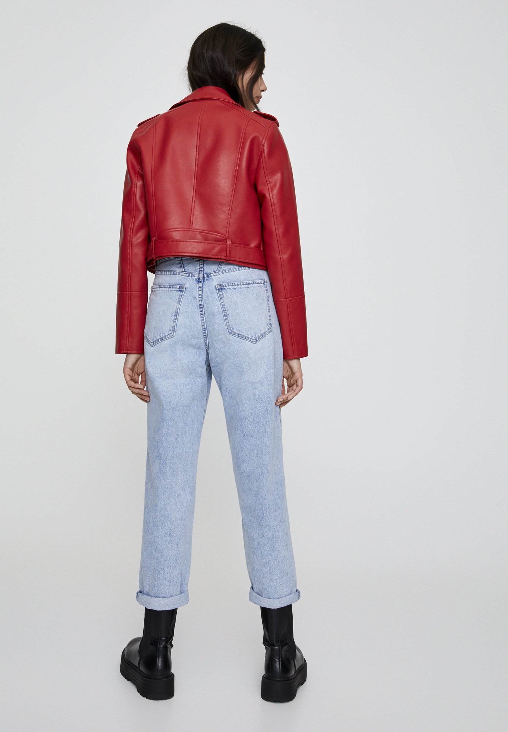 pull and bear red denim jacket
