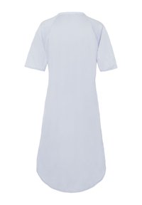 Abito azzurro chiaro a maniche corte con orlo arrotondato, realizzato in tessuto morbido. Presenta maniche raglan e un design semplice e minimalista.