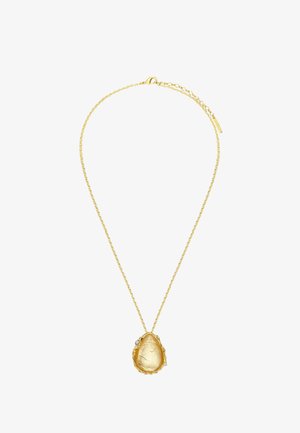 Collier délicat en chaîne d'or avec un pendentif en or irrégulier et texturé, agrémenté de petits cristaux incrustés.