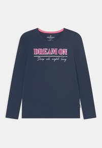 Camisola de manga longa azul marinho feita de algod�ão suave, com o texto branco e rosa "DREAM ON" e "Sleep all night long" estampado na parte da frente.