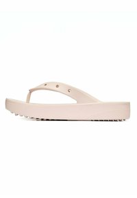 Sandalo flip-flop rosa chiaro realizzato in materiale gommoso liscio, con una fascia a forma di V e suola texturizzata per una migliore presa. Design minimalista con fori di ventilazione.