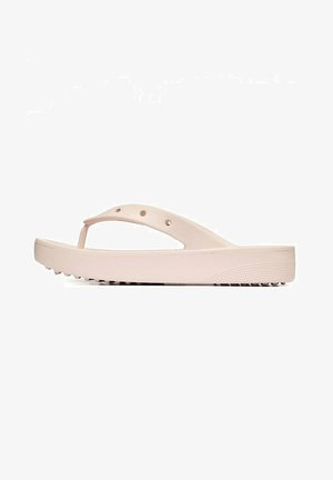 Sandalo flip-flop rosa chiaro realizzato in materiale gommoso liscio, con una fascia a forma di V e suola texturizzata per una migliore presa. Design minimalista con fori di ventilazione.