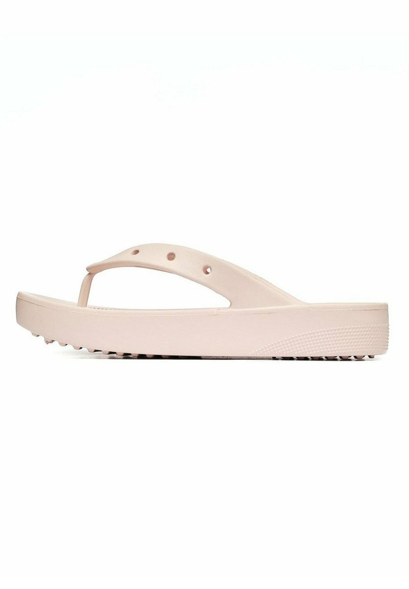 Sandalo flip-flop rosa chiaro realizzato in materiale gommoso liscio, con una fascia a forma di V e suola texturizzata per una migliore presa. Design minimalista con fori di ventilazione.