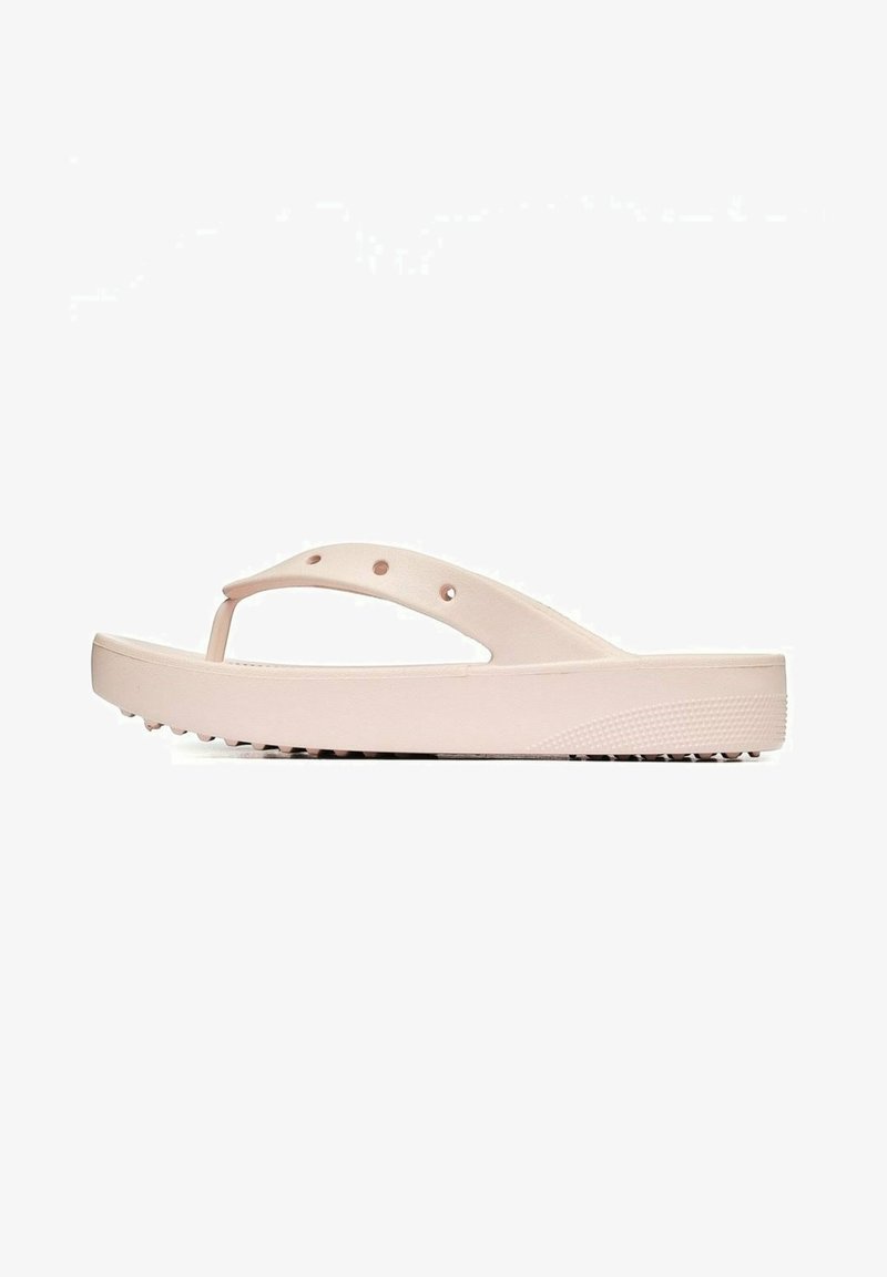 Sandalo flip-flop rosa chiaro realizzato in materiale gommoso liscio, con una fascia a forma di V e suola texturizzata per una migliore presa. Design minimalista con fori di ventilazione.