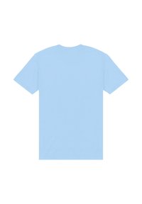 Světle modré bavlněné tričko s krátkými rukávy, kulatým výstřihem a jednoduchým designem bez jakýchkoli vzorů nebo akcentů.