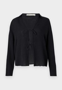 Long-Sleeve Oversized Tie-Front Gauzy Shirt - Camicetta - black beauty