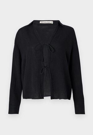 Abercrombie & Fitch Long-Sleeve Oversized Tie-Front Gauzy Shirt - Blusa - black beauty