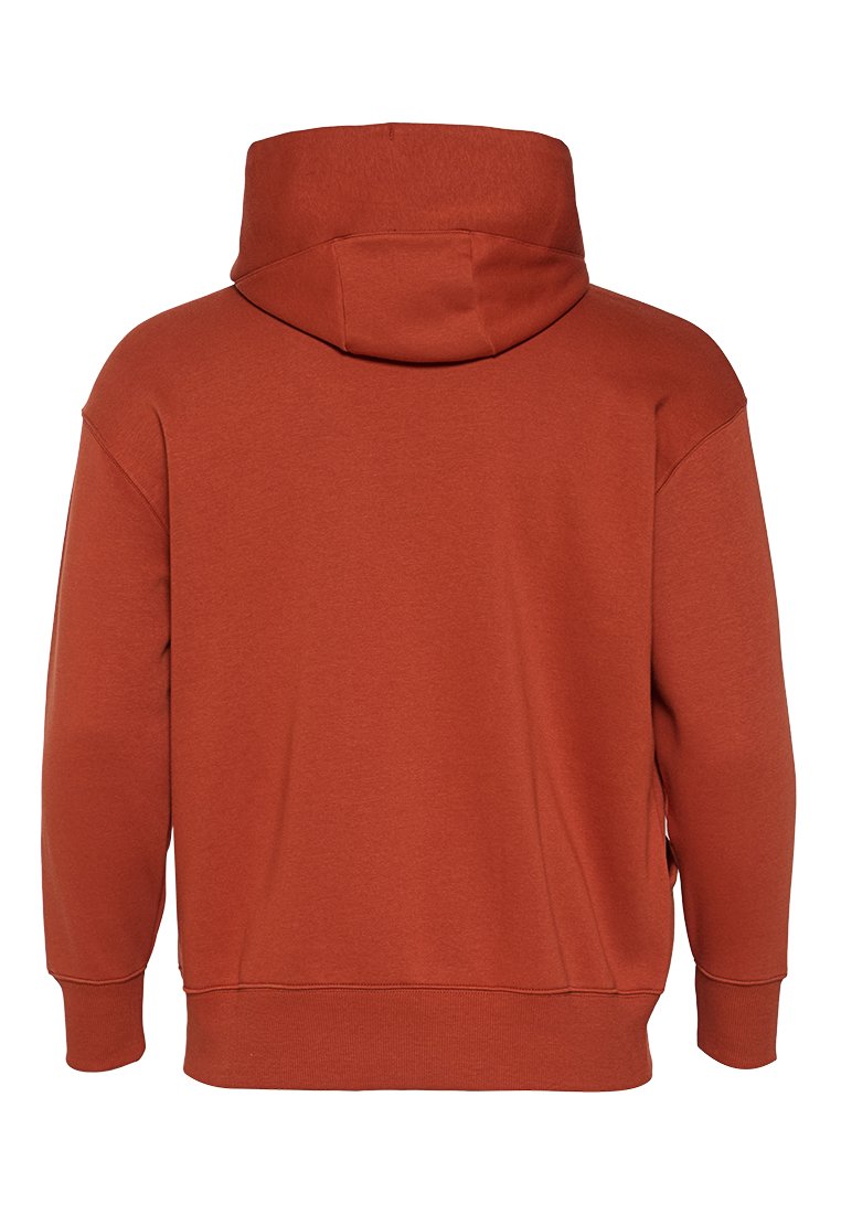 Bordeaux hoodie med en känguruficka, dragsnoddshuva och ribbade muddar. Tillverkad av mjukt, strukturerat tyg med en slät yta.