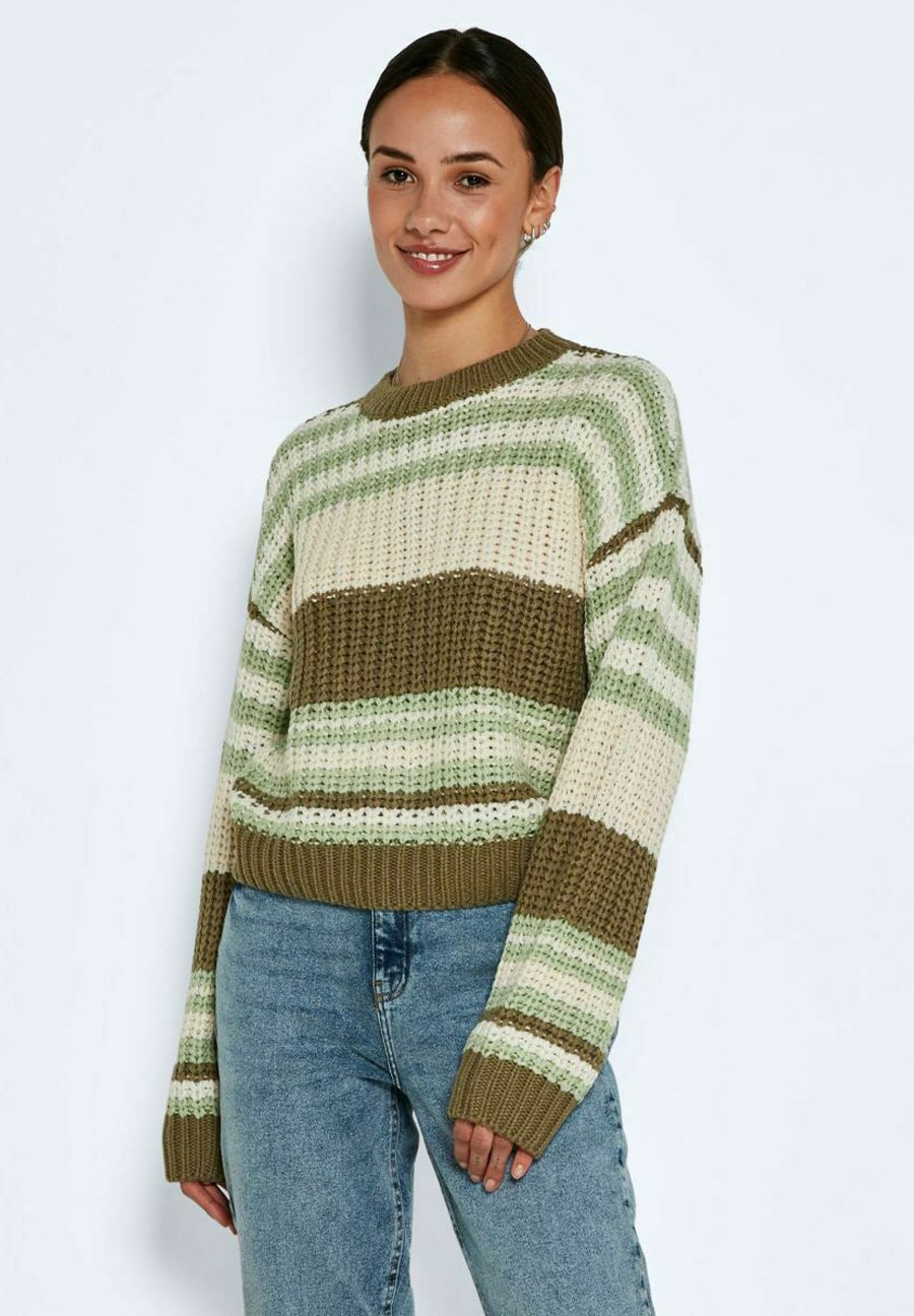 Noisy May Maglione Donna Nmcharlie - Girocollo A Righe, Maniche Lunghe, Morbido E Casual