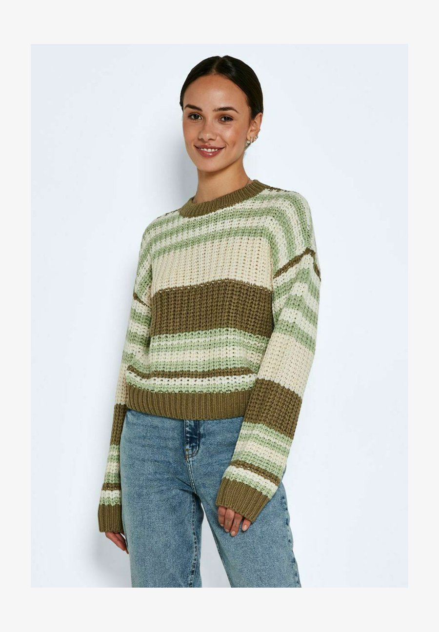 Noisy May Maglione Donna Nmcharlie - Girocollo A Righe, Maniche Lunghe, Morbido E Casual