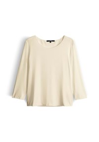 Lange mouwen, crèmekleurige blouse van een zachte, gladde stof met een brede ronde halslijn. Heeft een losse pasvorm en een iets afgeronde zoom voor comfort.