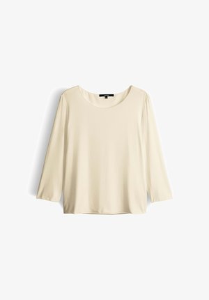 Lange mouwen, crèmekleurige blouse van een zachte, gladde stof met een brede ronde halslijn. Heeft een losse pasvorm en een iets afgeronde zoom voor comfort.
