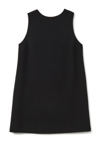 Vestido negro sin mangas con escote redondo y forma de A. Tela suave sin patrones ni adornos adicionales.