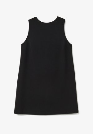 Vestido negro sin mangas con escote redondo y forma de A. Tela suave sin patrones ni adornos adicionales.