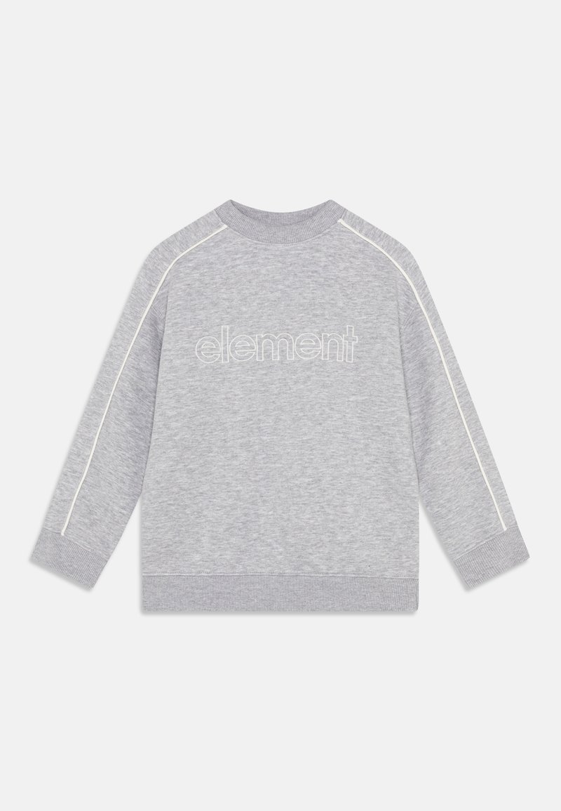 Szürke pulóver raglan ujjal, bordás mandzsettával és szegéllyel, elöl világos hímzett "element" felirattal. Egyszerű textúrával rendelkezik.