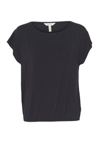 Musthave musta lühikeste varrukatega topp, mis on valmistatud pehmest kangast. Omab ümarat kaela ja vabalt langevat siluetti, mille äärtes on kerge r gathered.