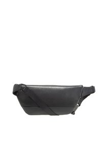 Borsa a tracolla nera in finta pelle con forma rettangolare, tracolla in nylon regolabile e design minimalista. Texture liscia e senza hardware visibile.