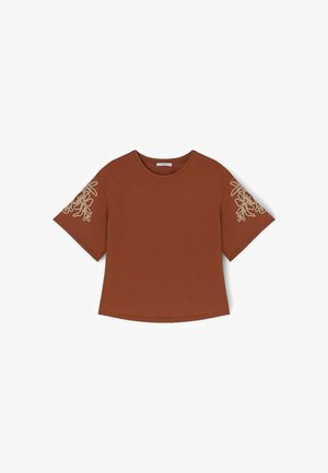 Motivi, T-SHIRT CON RICAMI FLOREALI - Camiseta estampada - marrone