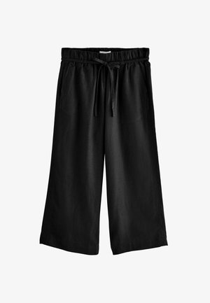 Sorte linned culotter med elastisk talje og justerbar snor. Har to sidelommer og en afslappet, bred benklip.