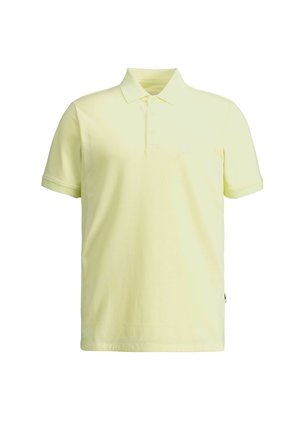 Svijetložuta polo majica kratkih rukava s trostrukim kopčanjem i klasičnim ovratnikom, prikazana na bijeloj pozadini.