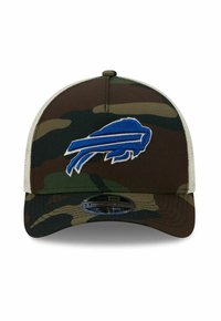 Tarnmütze mit blauem gesticktem Logo. Hergestellt aus Stoff, mit strukturiertem Oberteil und gebogenem Schild. Mit Netzrücken.