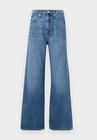 Wide-leg jeans made from light blue denim, featuring a high waist, five-pocket design, and subtle fade throughout the fabric.