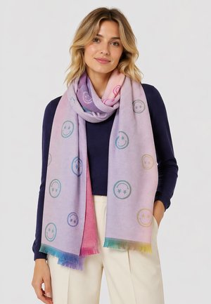 Faera, WEICHER SCHAL FRANSEN STICKEREIEN SMILEY MOTIV FARBVERLÄUFE - Scarf - lila