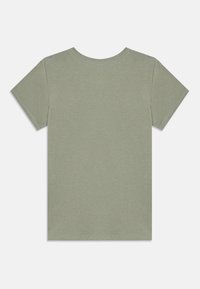 T-shirt κοντομάνικο σε ανοιχτό ελιφο πράσινο βαμβάκι, με στρογγυλή λαιμόκοψη και απλή πλάτη χωρίς γραφικά ή διακοσμητικά στοιχεία.