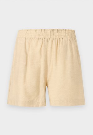 Beige shorts i linned blanding med elastik i taljen og løs pasform, designet til afslappet brug.
