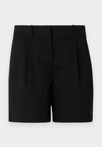 Svarta shorts med en skräddarsydd design, med en platt framsida, två veck, bältesöglor och rak fåll. Tillverkade av vävt tyg.