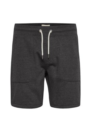 Short décontracté gris foncé avec une taille élastique, un cordon blanc et deux poches avant.