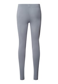Leggings grises con una tela suave y elástica, diseño ajustado y una cinturilla alta. Sin patrones visibles ni detalles de hardware.