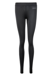 Zwarte leggings van rekbare, gladde stof. Heeft een hoge tailleband en een discreet logo op de taille. Strak aansluitend ontwerp.