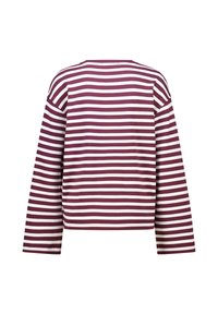 Langärmliges gestreiftes Oberteil in Burgunderrot und Weiß, mit rundem Ausschnitt und lockerem Sitz mit überschnittenen Schultern.