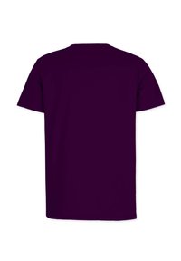 Lilla kortærmet t-shirt med rund hals. Glat tekstur, ingen mønstre eller logoer, simpel design og en afslappet pasform.