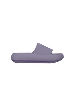 Ciabatta viola con upper testurizzato, punta aperta e suola piatta. Realizzata in materiale sintetico, presenta un design a coste e una finitura liscia.