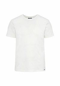 Biała bawełniana koszulka, okrągły dekolt, krótkie rękawy, miękka tekstura, standardowy krój, prosty projekt bez wzorów czy akcentów.