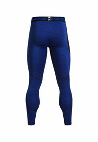 Blaue Sportleggings aus strukturiertem Stoff, mit schwarzen Akzenten, eng anliegendem Schnitt und elastischem Taillenbund mit Logo-Details.
