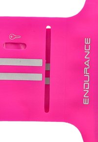 Bright pink silicone strap with silver accents, featuring keyhole cutout, two horizontal strips, and "ENDURANCE" embossed on the side.