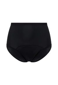 Mutande nere a vita alta, caratterizzate da una finitura opaca liscia e un design a copertura totale. Realizzate in tessuto elastico per il massimo comfort.