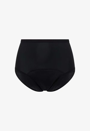 Mutande nere a vita alta, caratterizzate da una finitura opaca liscia e un design a copertura totale. Realizzate in tessuto elastico per il massimo comfort.