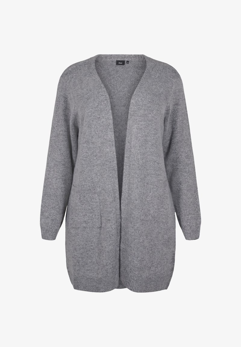 Zizzi LANGE MIT TASCHEN - Adīta jaka - medium grey melange