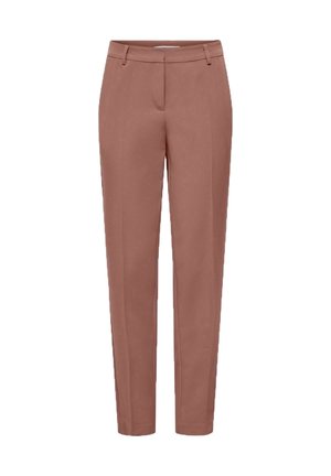 Pantaloni marroni su misura con design a gamba dritta, texture del tessuto liscia e due tasche frontali, che offrono una silhouette pulita e moderna.